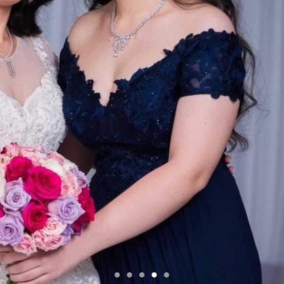 Blue off the shoulder lace dress from Sherri Hill - Picture 5 of 5